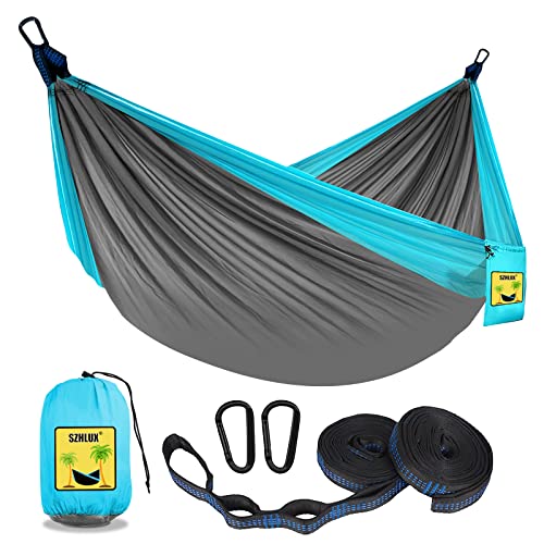 SZHLUX Camping Hammock in Light Grey & Sky Blue