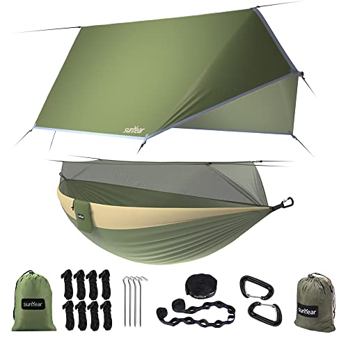 Sunyear camping hammock with net and rain fly