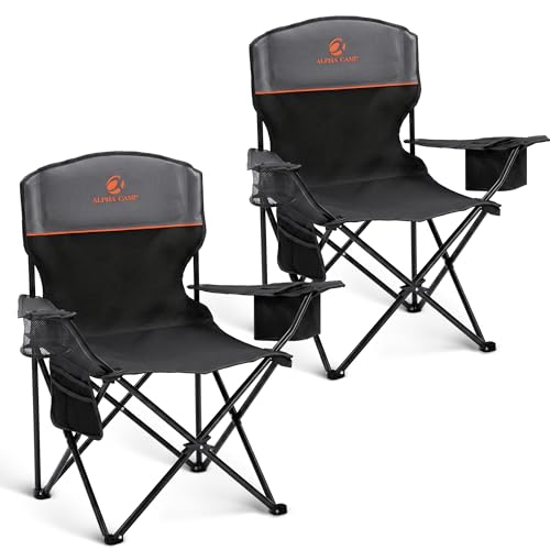 ALPHA CAMP 2-Pack camping chair set in black and grey