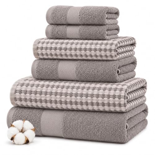 Modern Threads 6 Piece Waffle Bath Towel Set in Classic Taupe