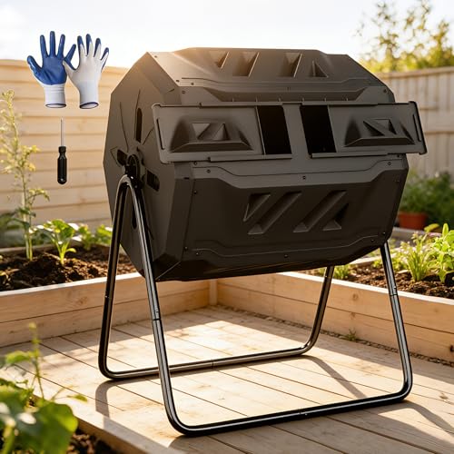 F2C Compost Bin Outdoor 43 Gallon Garden Dual Chamber Composter Bin Black