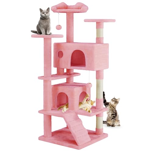 DUMOS 54-inch Cat Tree Tower pink view