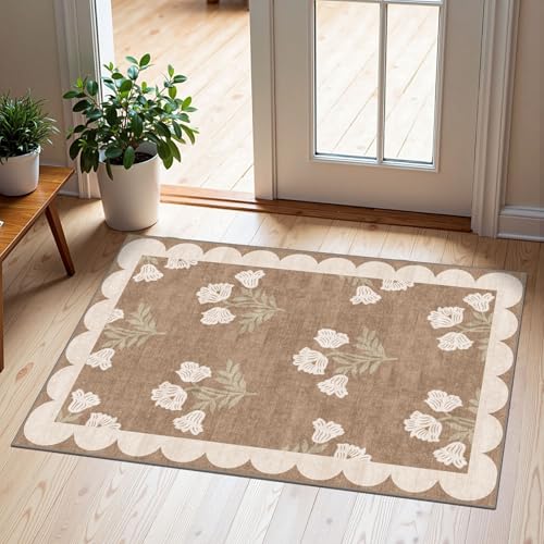Othilic Front Door Mat Flower Brown full view