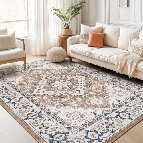 Lofus 5x7 floral brown area rug top view
