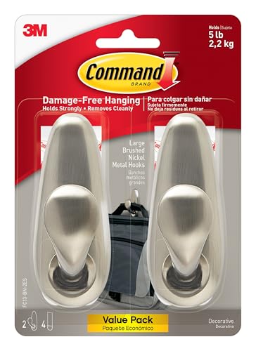 Command 5 lb Large Brushed Nickel Metal Hooks packaging