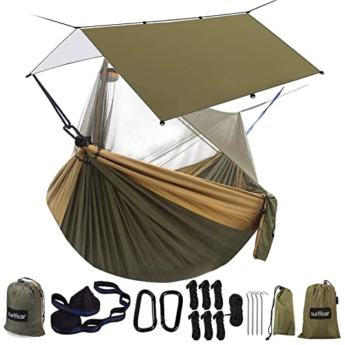 Sunyear Hammock Camping with Rain Fly Tarp and Net green bundle