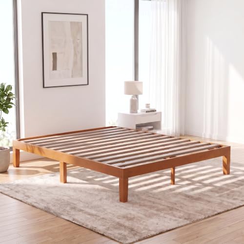 DUMOS Solid Wood Queen Platform Bed Frame front view