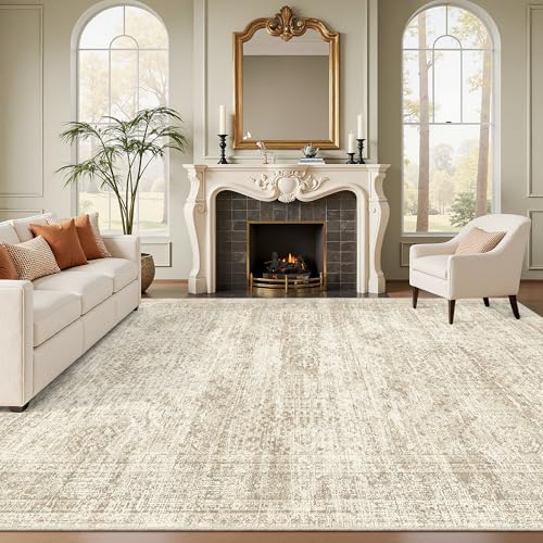 Soalmost Washable Area Rug 8x10 Beige top view