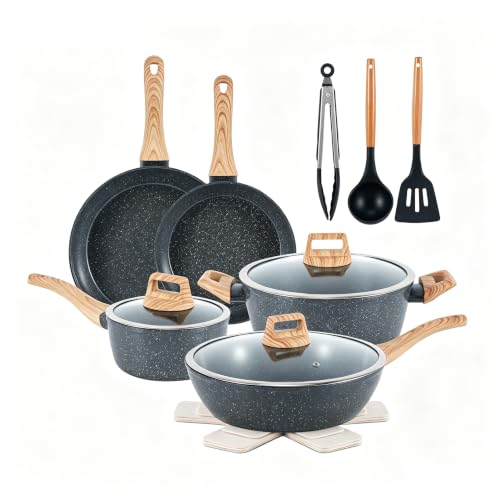 Anymark 15-piece ceramic cookware set in black