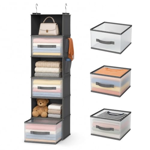 BIEBOS 6-shelf hanging closet organizer in gray