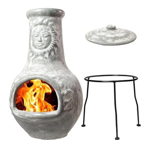 Wiosi Medium Grey Clay Chiminea front view