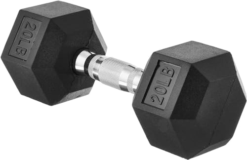 Basics 20 lb rubber hex dumbbell full view