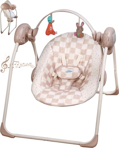 Tiny Marvels Portable Baby Swing in Sand Checker
