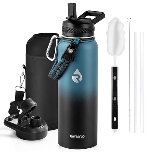 RAYMYLO 40 oz Insulated Water Bottle Indigo/Black side view