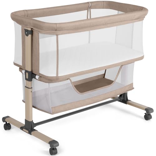 Cowiewie Bassinet Bedside Sleeper Beige side view