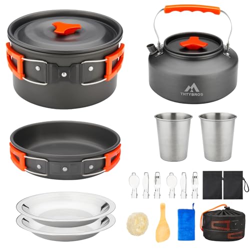 THTYBROS 17pcs Camping Cookware Mess Kit grey set