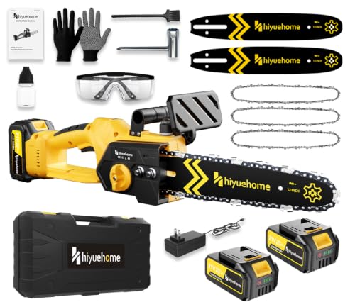 hiyuehome 12 Inch Cordless Brushless Electric Chainsaw yellow side profile