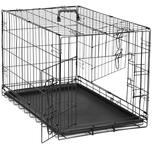 DUMOS 42 Inch Double Door Foldable Dog Crate front view