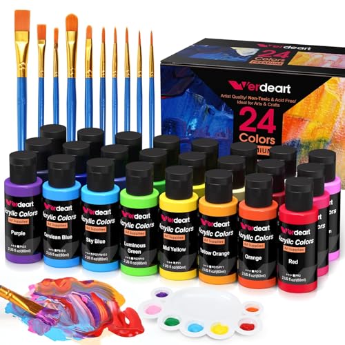 Verdeart Acrylic Paint Set 24 colors with brushes