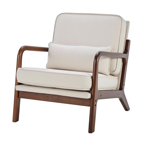DUMOS Mid Century Modern Accent Chair in Linen Beige