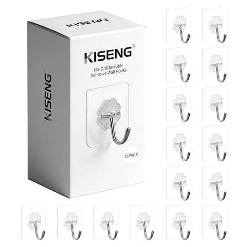 KISENG 16 Pack Crystal Clear Adhesive Hooks