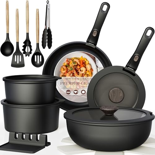 Astercook 21 Pcs Ceramic Cookware Set black