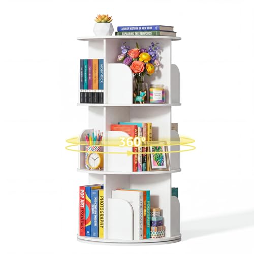 DUMOS 3 Tier Rotating Bookshelf Tower white front view