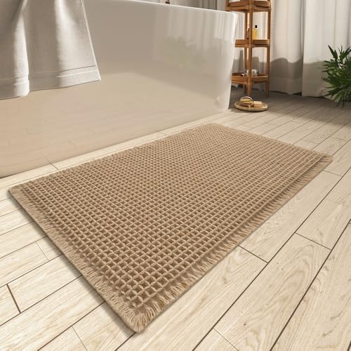 AMOAMI Upgraded Waffle Bath Mat brown top view