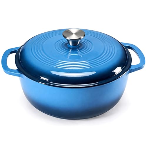 DUMOS 6 Quart Enameled Cast Iron Dutch Oven Gradient Blue side view