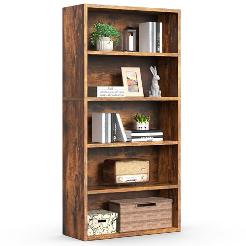 Sweetcrispy 5 shelf brown bookcase full view