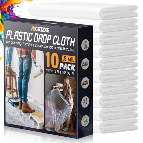 Axgatoxe 12 x 9 Ft plastic drop cloths 10-pack packaging