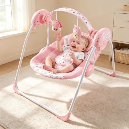 Furmubei portable baby swing pink front view