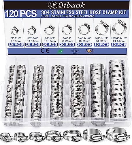 Qibaok 120 PCS stainless steel hose clamp kit