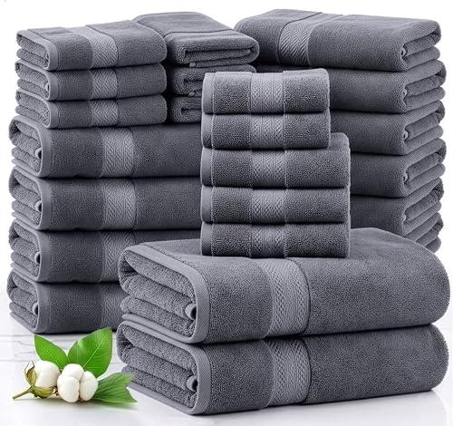 LANE LINEN 24 Piece Towel Set in Cool Grey