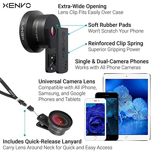 Smartphone clipped with Xenvo wide angle lens