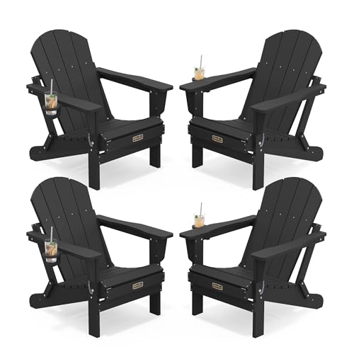 SERWALL Folding Adirondack Chair set of 4 in black