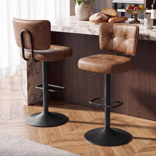 Nalupatio Vintage Swivel Bar Stools Set of 2 Caramel Brown