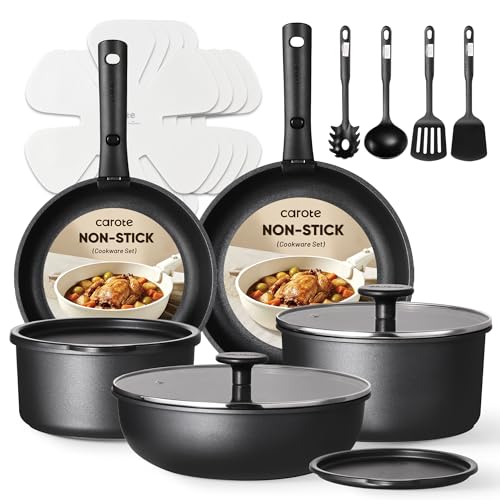 CAROTE 19pcs non stick cookware set in jet black