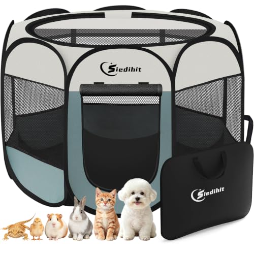 Siedihit Small Grey Dog Cat Playpen folded