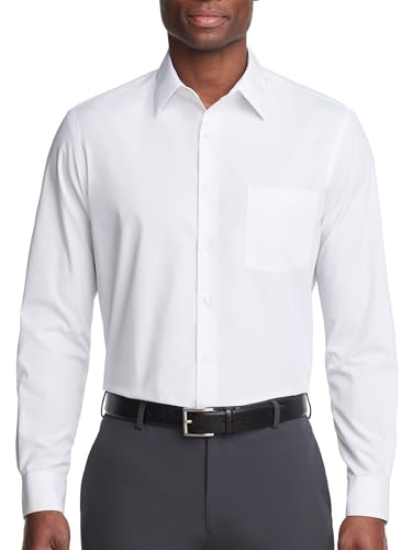 Van Heusen Men's Regular Fit Poplin Solid Dress Shirt white front view