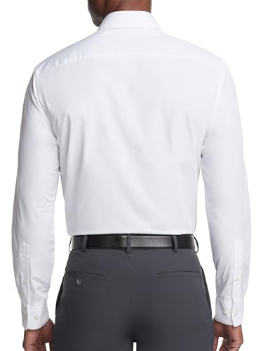 Close up of Van Heusen dress shirt point collar and fabric texture