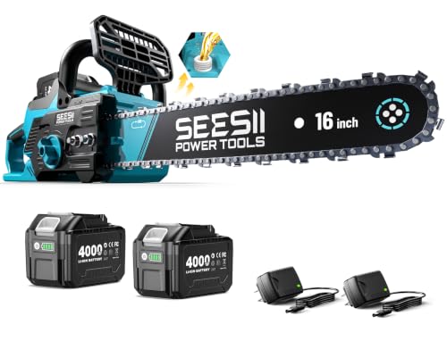 Seesii 40V 16-inch cordless chainsaw blue and black profile