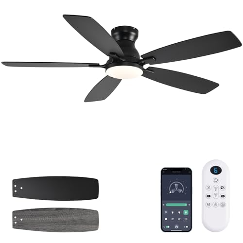 JSAITEE 52 Inch Low Profile Ceiling Fan Black