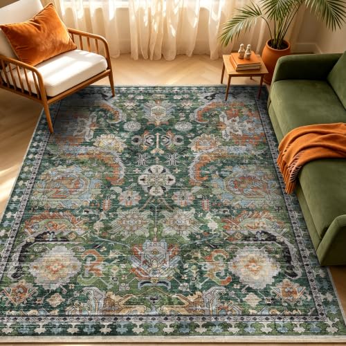 RUGSURE Washable Area Rug 5' x 7' Green front view
