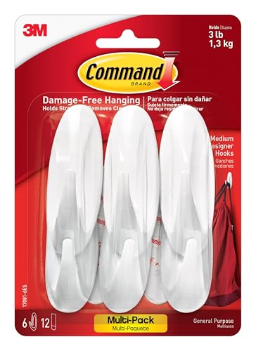 Command Medium Designer Hooks 6-pack white
