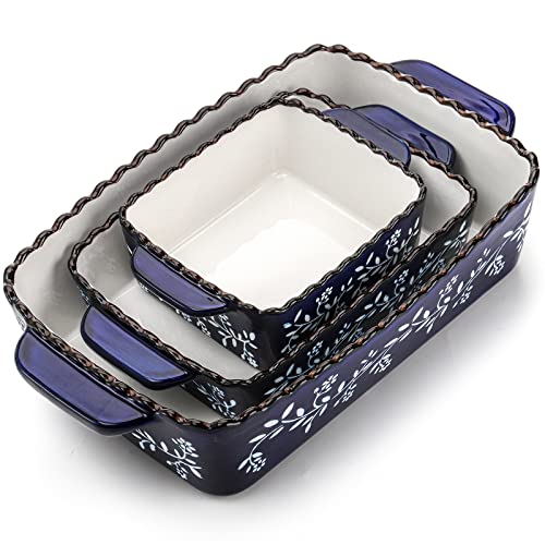 AVLA 3 Pack Ceramic Bakeware Set Cobalt Blue