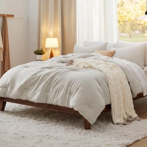 Bedsure Queen Comforter Set Beige top view