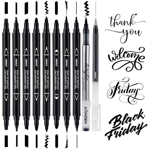 HNIHUY Dual Tip Black Acrylic Calligraphy Pens set