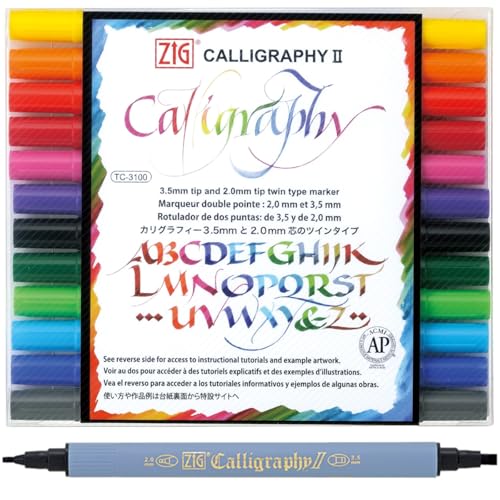 Kuretake ZIG Calligraphy Marker Pens 12 Colors set box