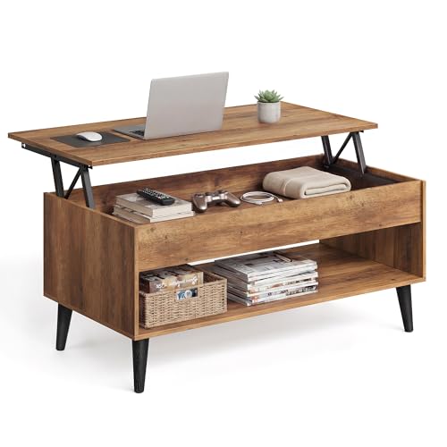 VASAGLE Lift Top Coffee Table Honey Brown perspective